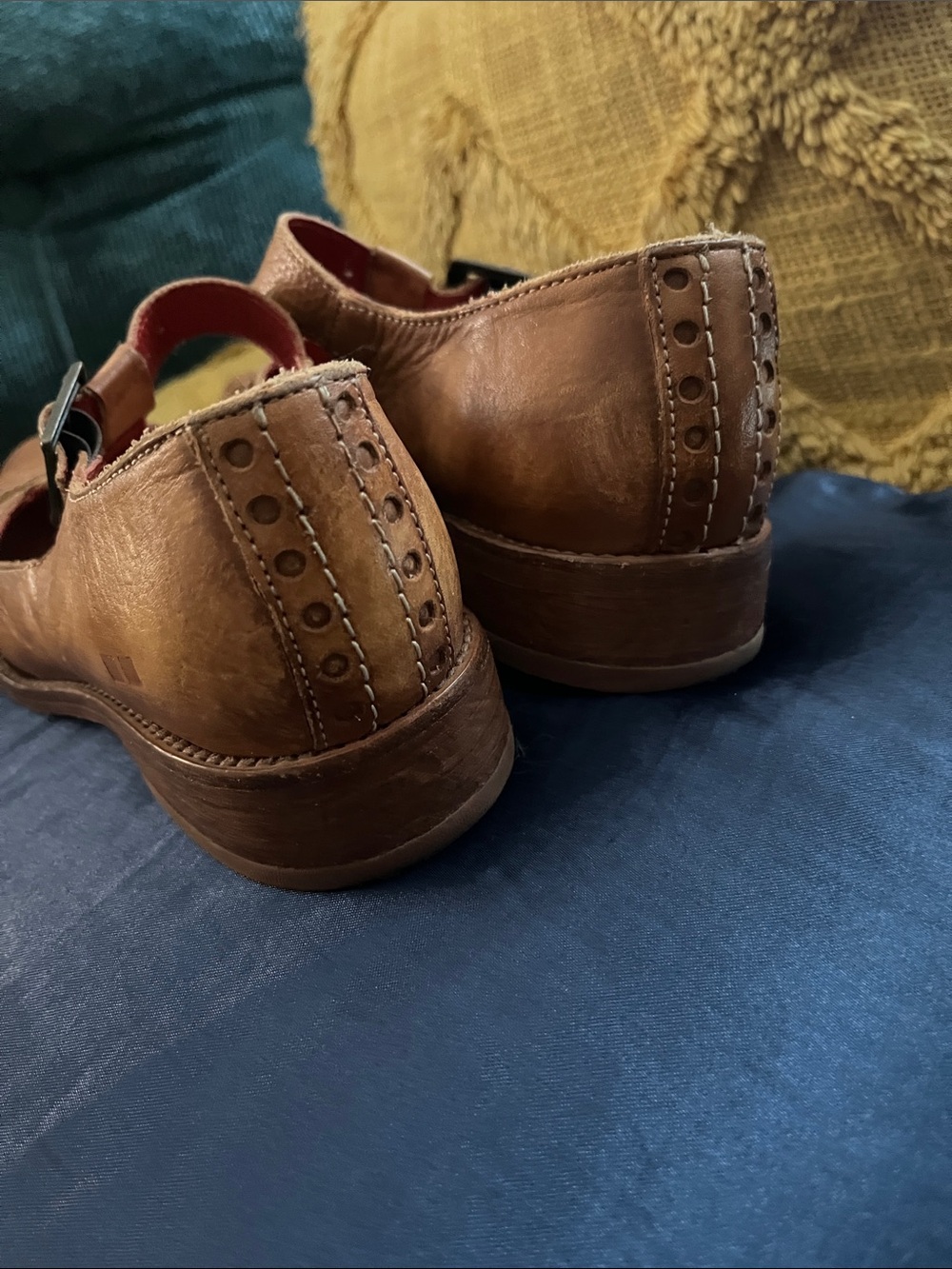 BED|STU Brown Leather T-Strap Brogue Flats - Picture 2 of 5